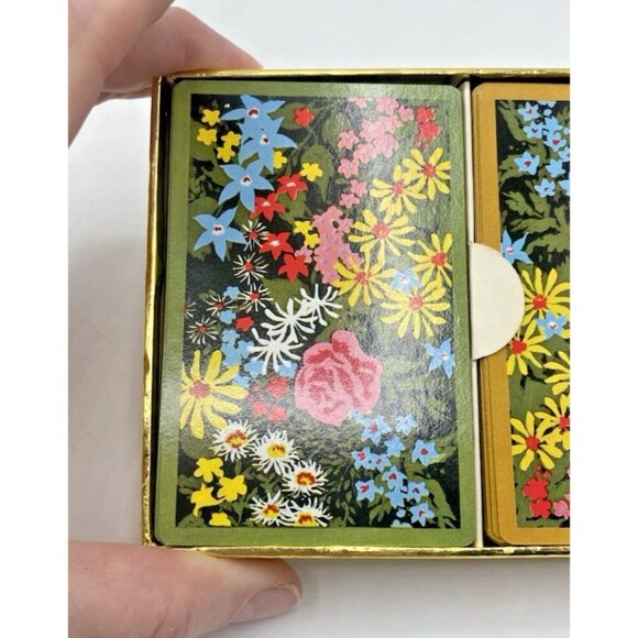 Vintage Crown Plastic Coated Playing Cards Double Deck Floral W/ Case Retro USA - Picture 13 of 16